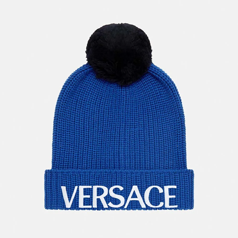Versace Logo Wool Cap Crafted From Plush for Women