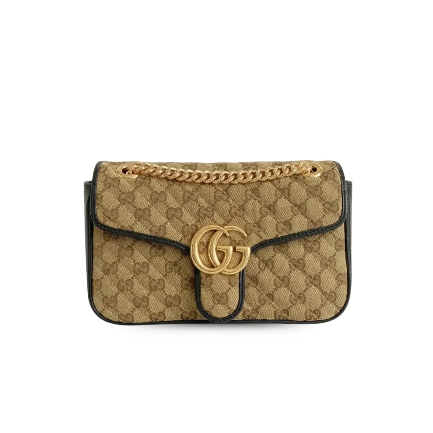 Gucci Marmont Small Shoulder Bag / Beige/Ebony Diagonal Matelassé Original GG Canvas Gold Hardware