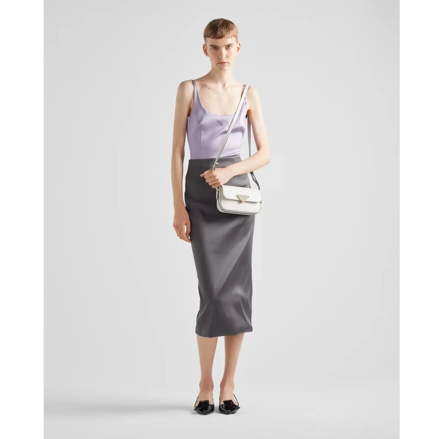 Prada Leather Shoulder White Bag 1BD339_ASK_F0PG7_V_MTO- / 8 Inches