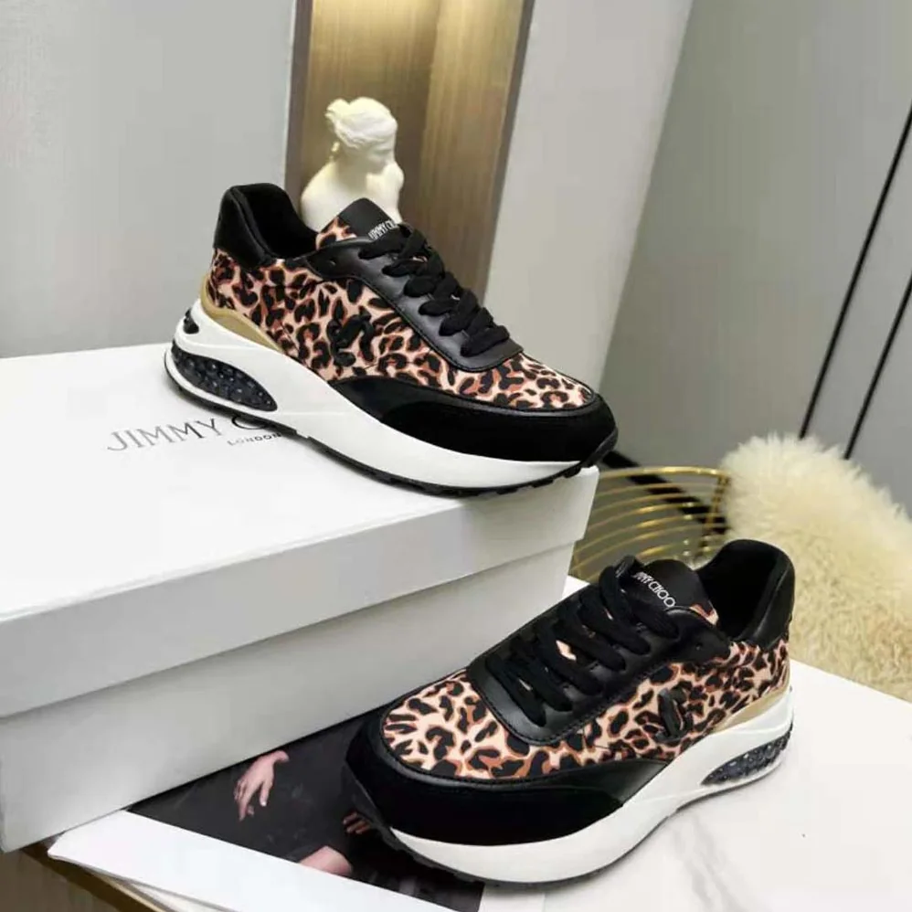 Jimmy Choo Memphis Lace UP/F Natural Mix Leopard Print Nylon for Women