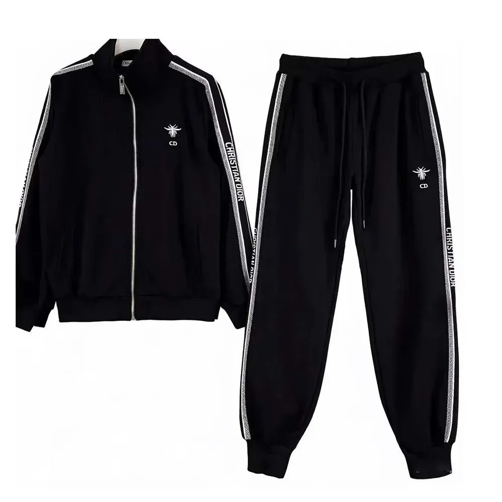Dior Black & White Tracksuit with Iconic Stripes & Bee Embroidery for Men