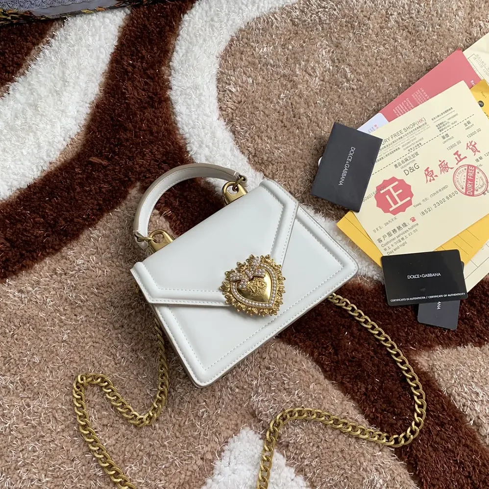 Dolce Gabbana D&G Medium Smooth Calfskin Devotion Bag for Women in White