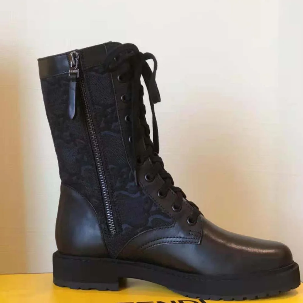 Fendi Signature Black Leather Biker Boots for Women