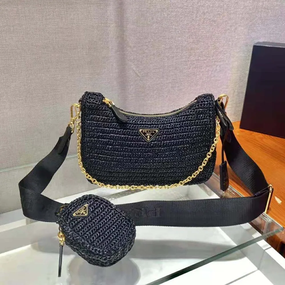 Prada Re-Edition 2005 Raffia Bag for Women in Black
