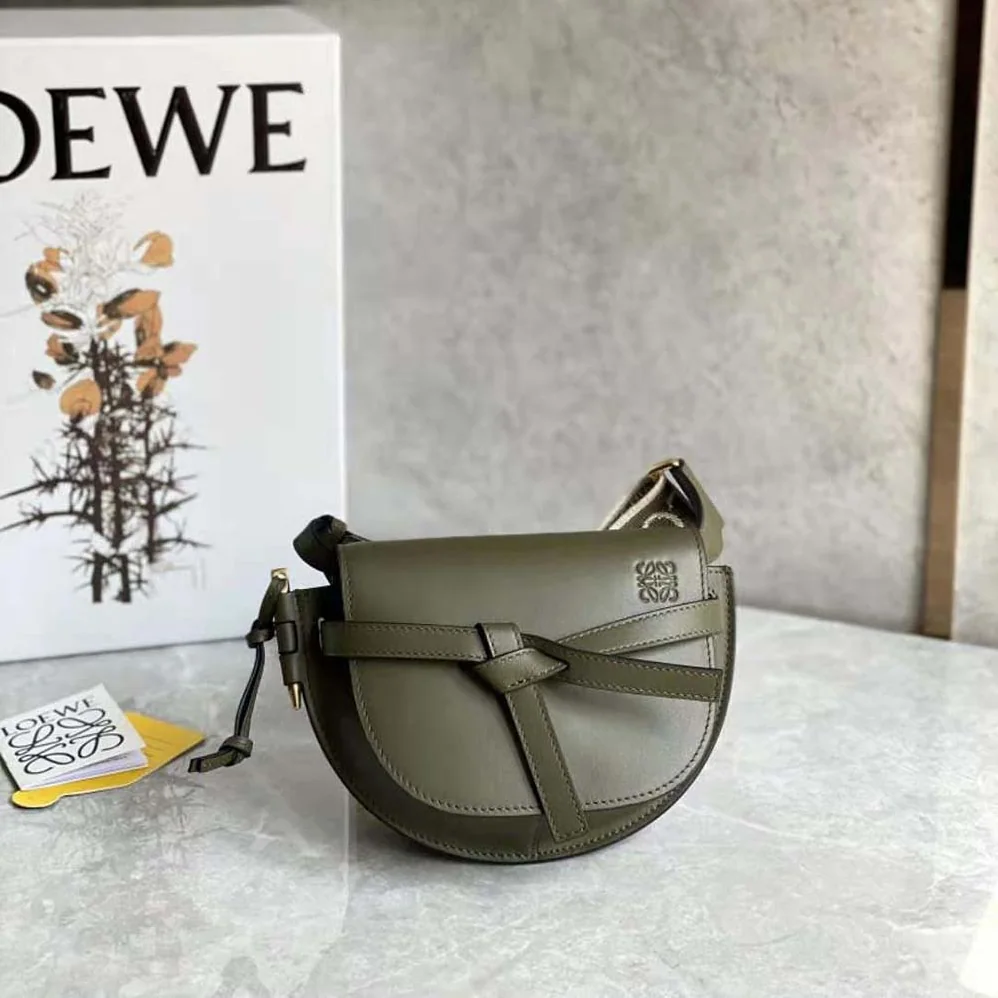 Loewe Mini Gate Dual Bag in Soft Calfskin and Jacquard for Women in Green Loewe Mini Gate Dual Bag in Soft Calfskin and Jacquard for Women in Green