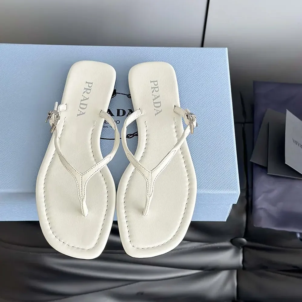 Prada Leather Thong Sandals for Women in White