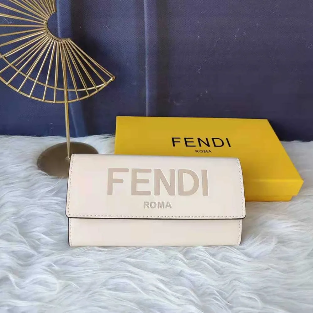 Fendi Continental White Leather Wallet Fastened with a Snap Button for Women