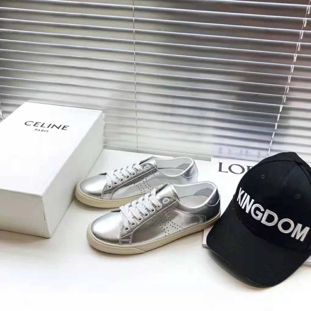 Celine Celine Triomphe Low Lace Up Sneaker Calfskin for Women in Silver