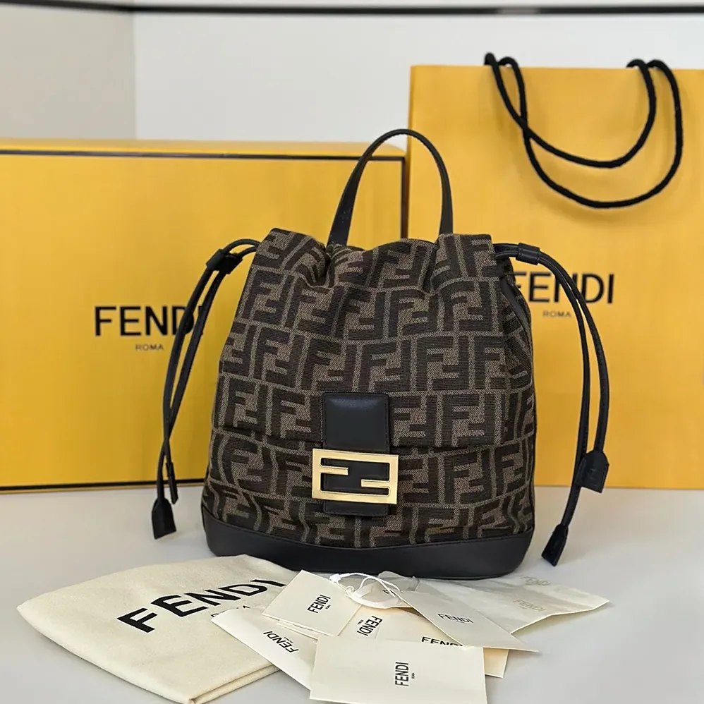 Fendi Brown FF Jacquard Fabric Backpack for Women Fendi Brown FF Jacquard Fabric Backpack for Women
