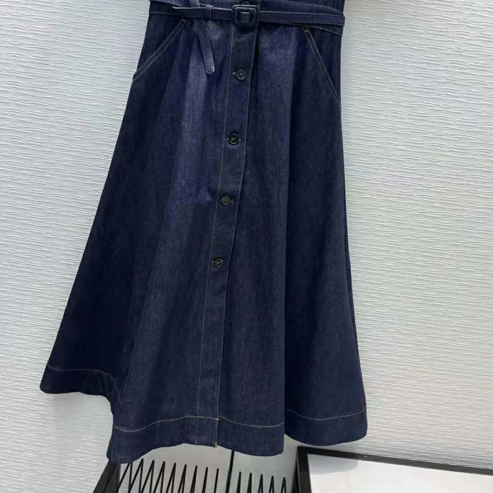 Dior Mid-Length Short-Sleeved Dress Deep Blue Cotton Denim for Women Dior Mid-Length Short-Sleeved Dress Deep Blue Cotton Denim for Women