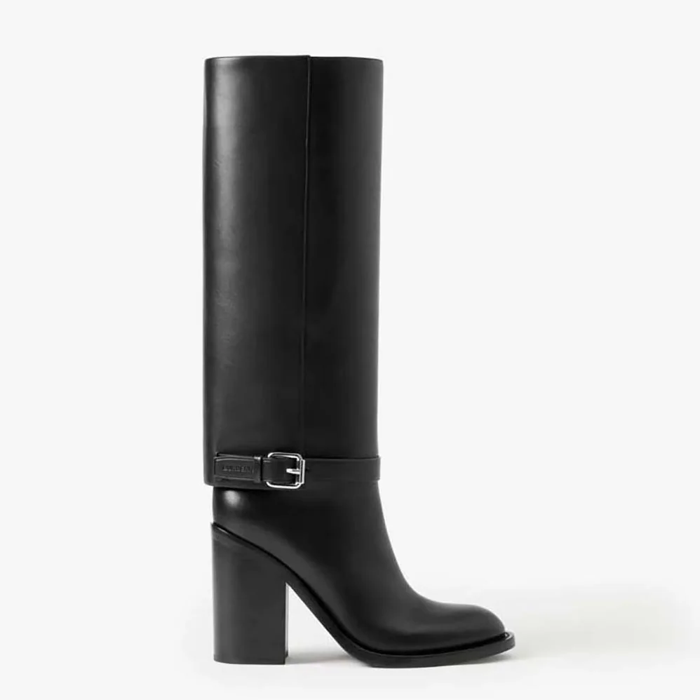 Burberry Leather Boots with a Logo-Embossed Ankle Strap for Women in Black