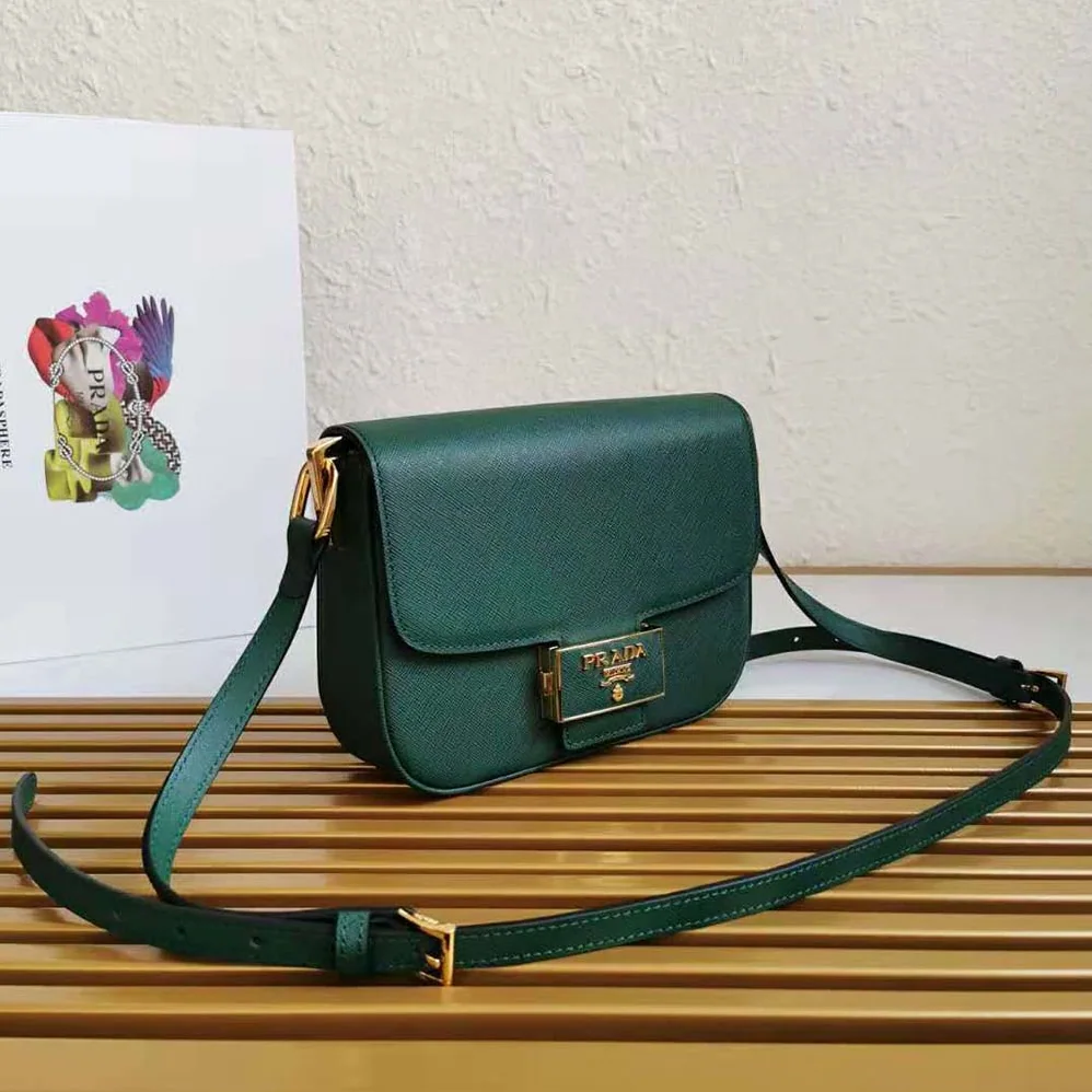 Prada Saffiano Leather Prada Embleme Bag for Women in Green