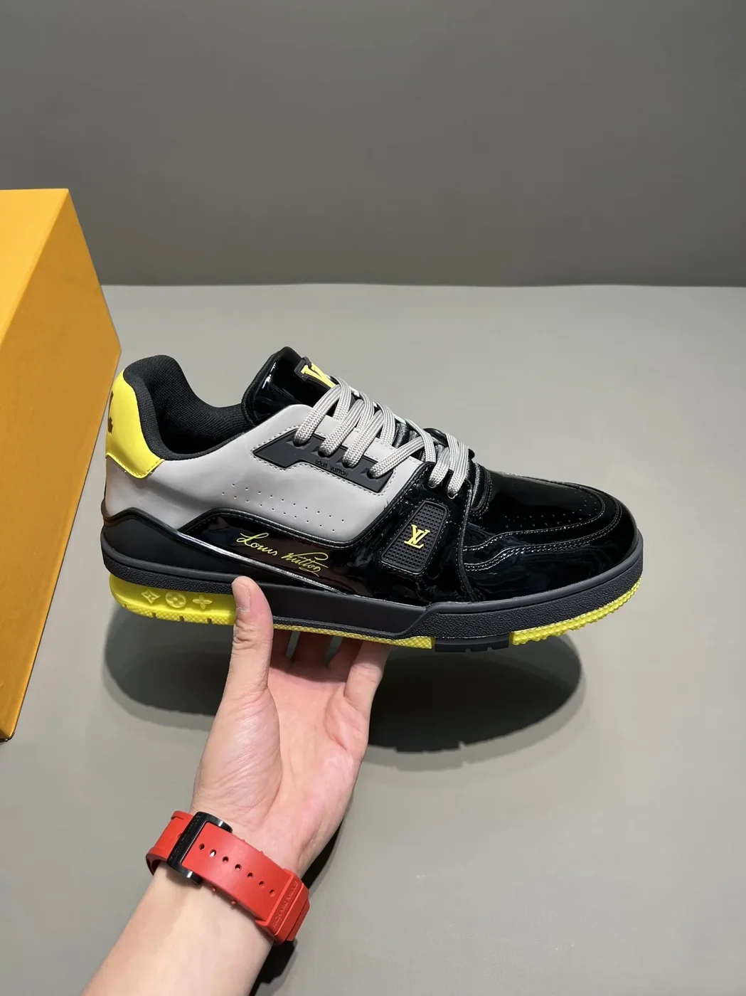 Louis Vuitton Trainer Sneaker Patent Canvas Black Virgil Abloh LV 1A9JTV
