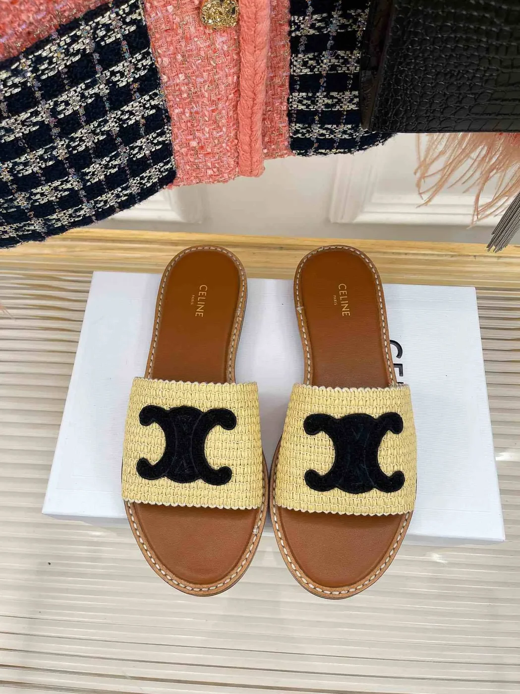 Celine Lympia Flat In Raffia Beige Celine Lympia Flat In Raffia Beige