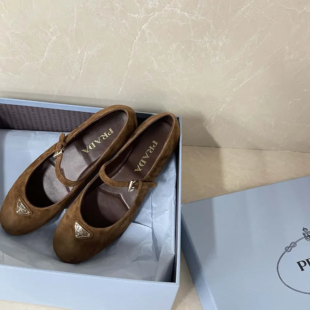 Prada Suede Ballerinas for Women in Brown Prada Suede Ballerinas for Women in Brown