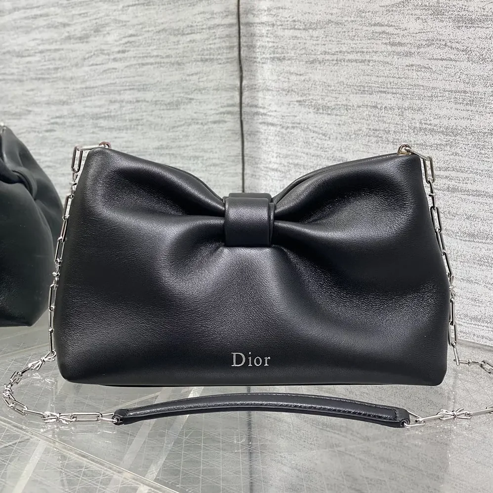 Dior Small Dior Bow Bag Black Lambskin for Women