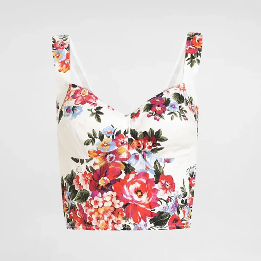 Dolce Gabbana D&G Flower Bouquet for Women in Print Cotton Bustier Top Dolce Gabbana D&G Flower Bouquet for Women in Print Cotton Bustier Top