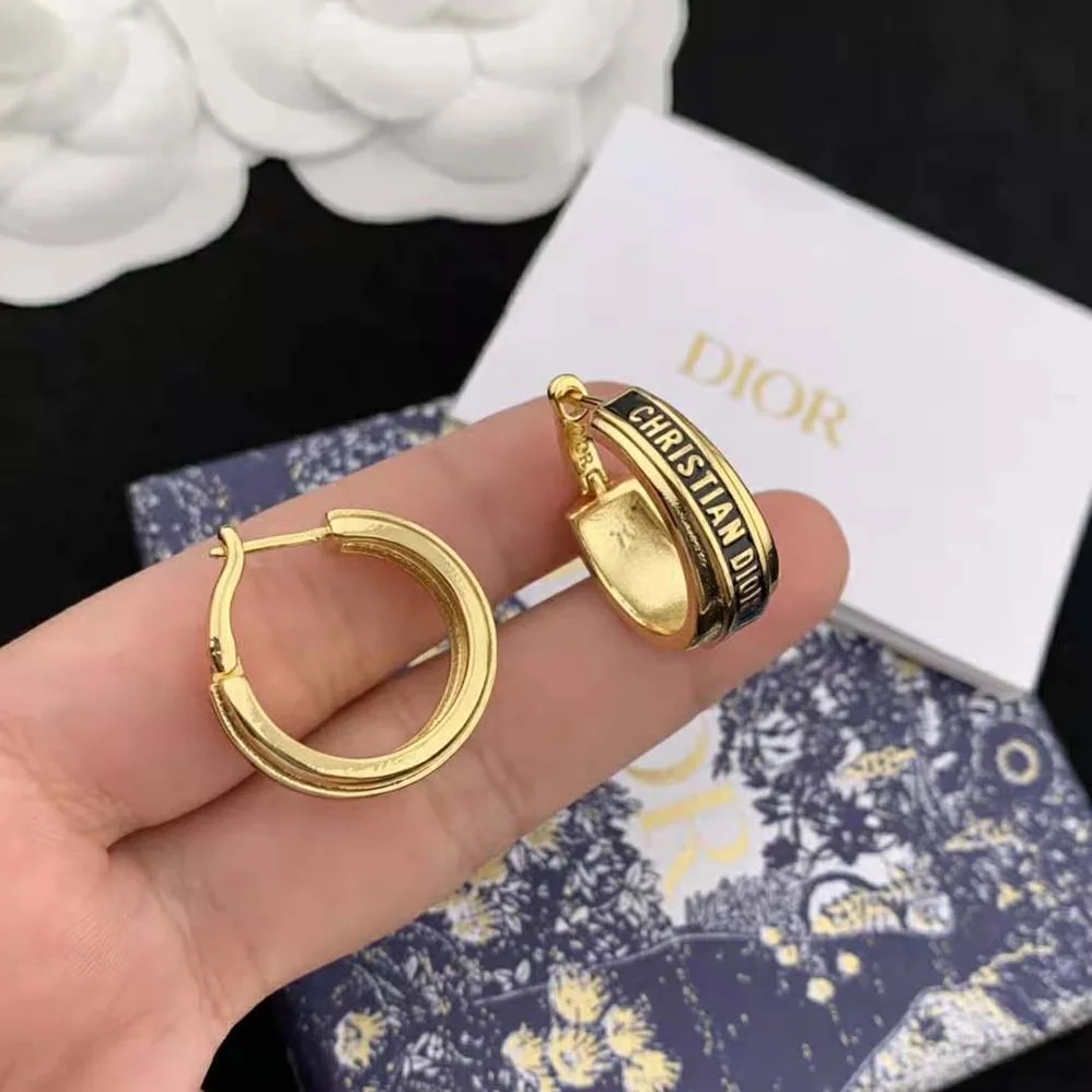 Dior Code Earrings Gold-Finish Metal and Black Lacquer for Women Dior Code Earrings Gold-Finish Metal and Black Lacquer for Women