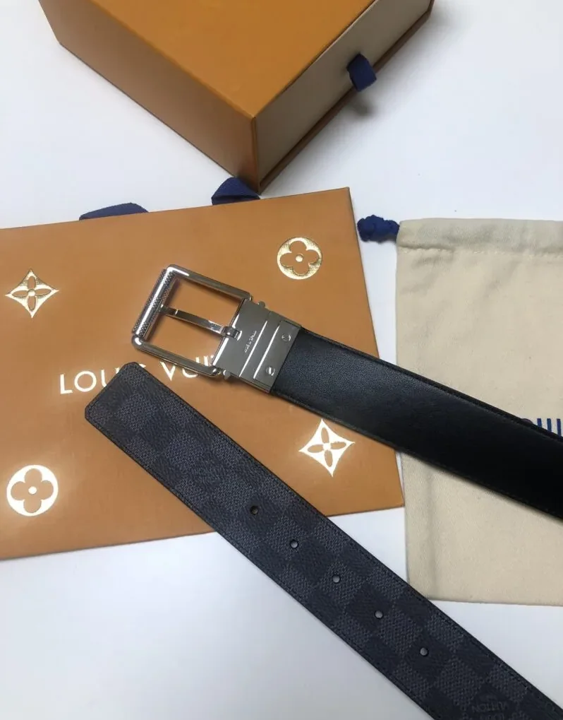 Louis Vuitton Sliver Tone Buckle Damier Belt Black