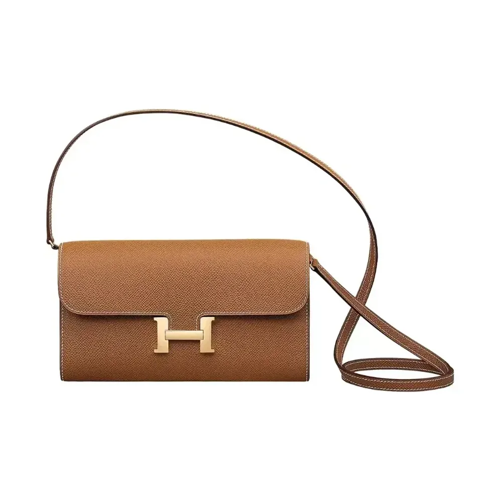 Hermes Constance Long To Go in Epsom Leather for Women in Brown/Gold