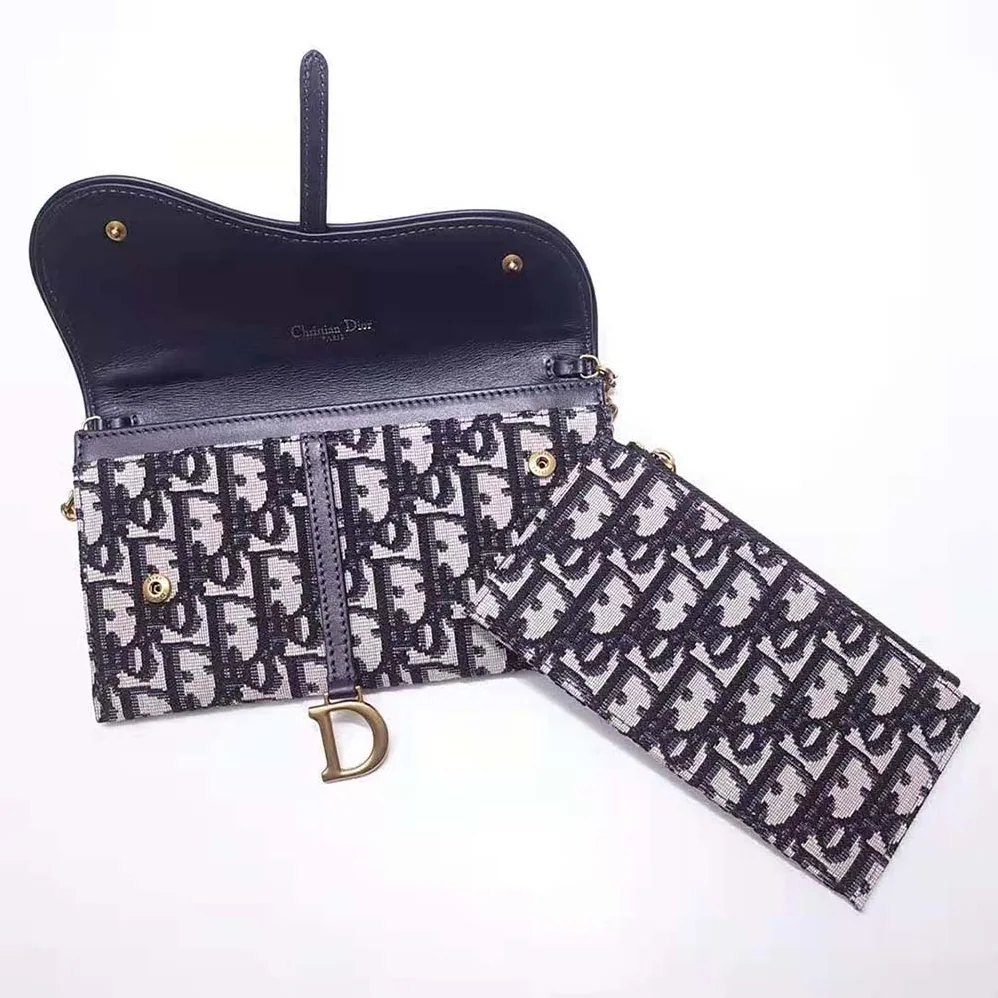 Dior Saddle Wallet Blue Dior Oblique Jacquard for Women