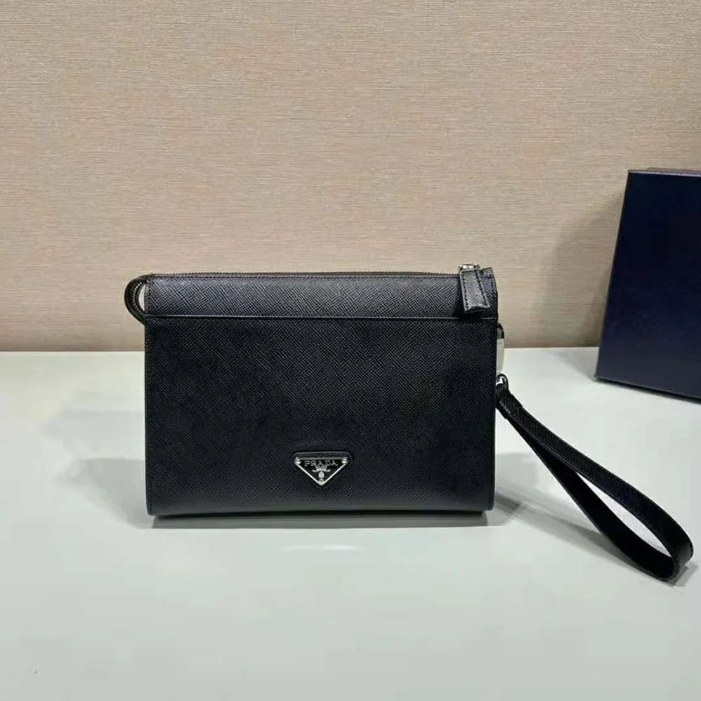 Prada Saffiano Leather Pouch for Men in Black Prada Saffiano Leather Pouch for Men in Black