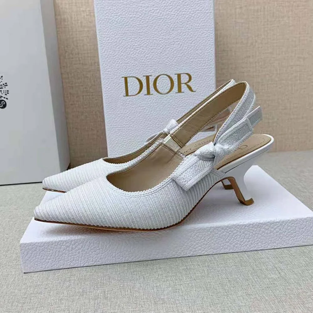 Dior J Adior Slingback Pump White Cotton Embroidery for Women Dior J Adior Slingback Pump White Cotton Embroidery for Women