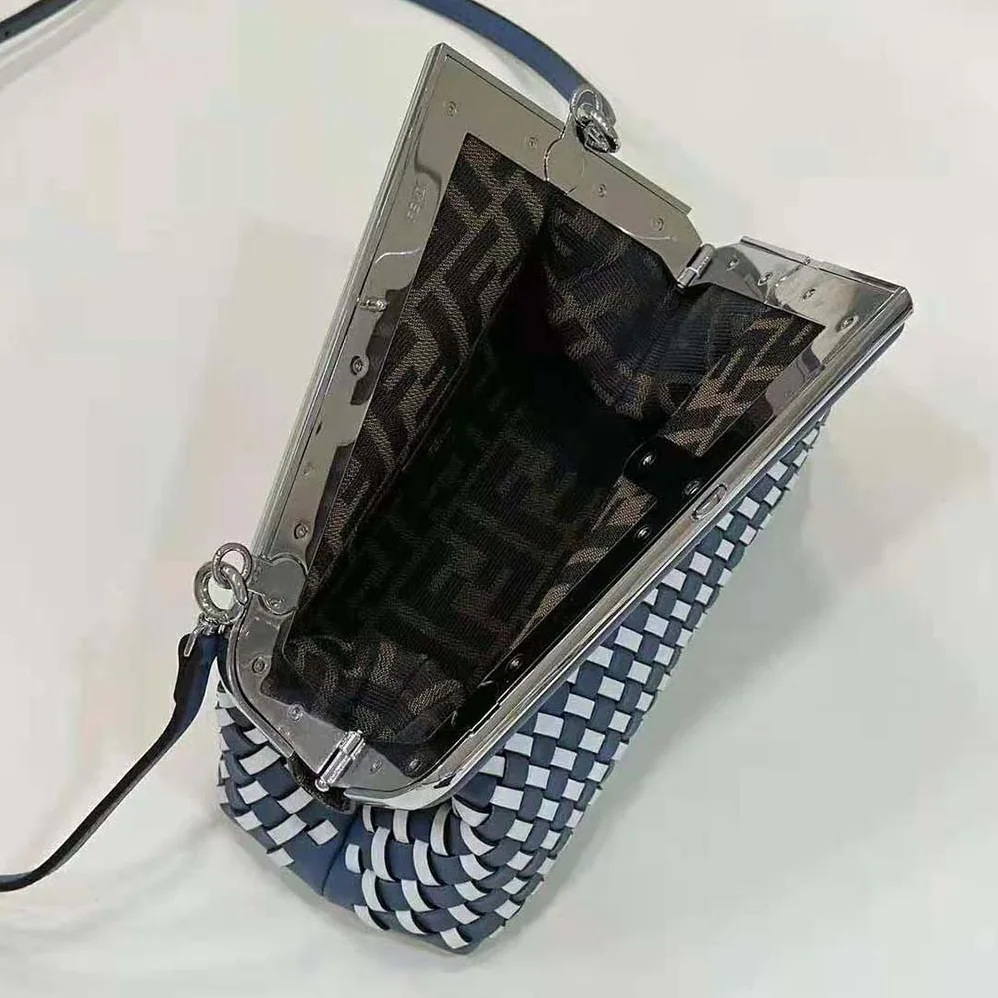 Fendi First Small White and Blue Woven Leather Bag for Women