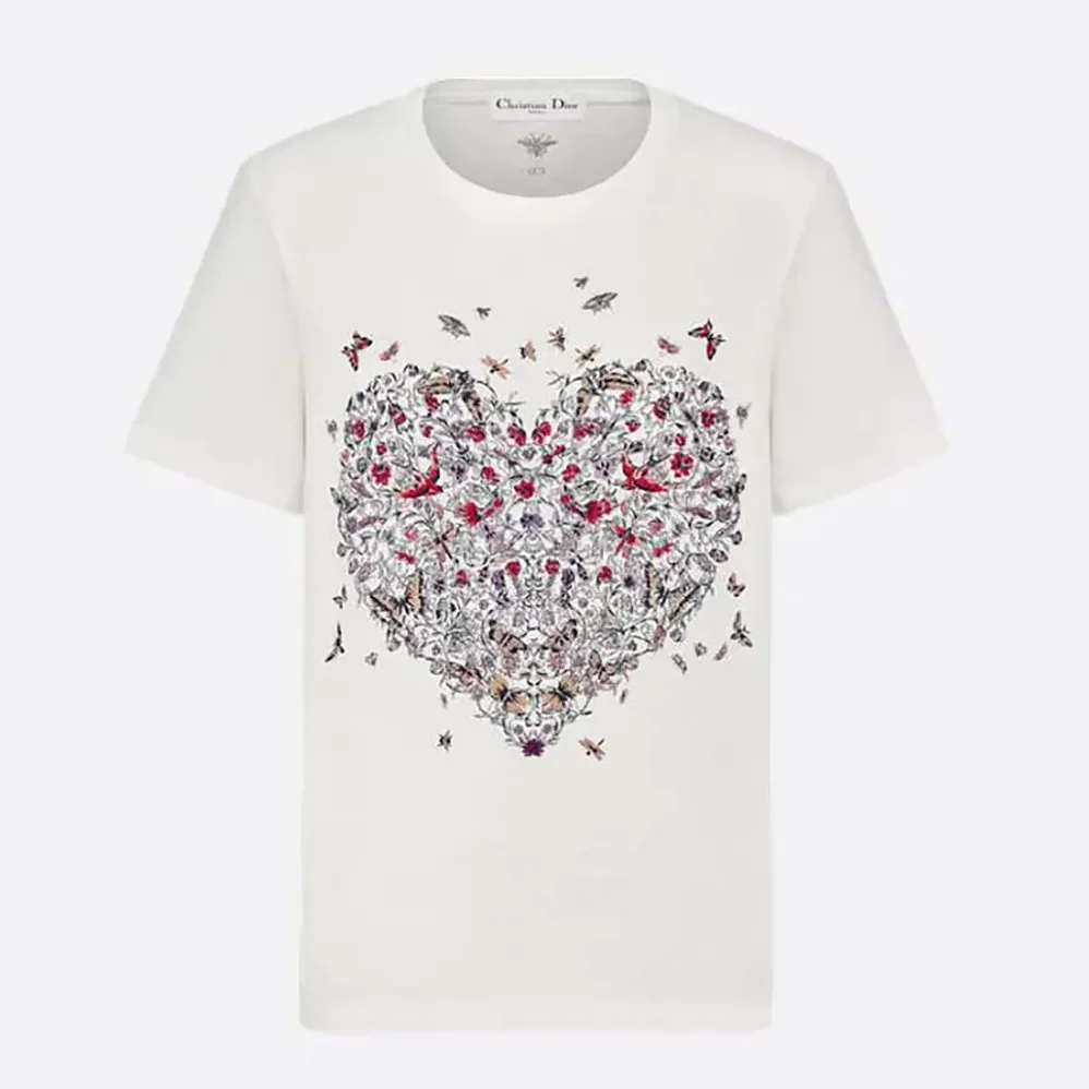Dior Dioramour Embroidered T-Shirt White Cotton and Linen Jersey for Women Dior Dioramour Embroidered T-Shirt White Cotton and Linen Jersey for Women