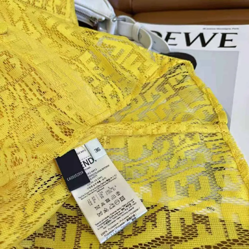 Fendi Yellow Lace Oversized Shirt Dress for Women