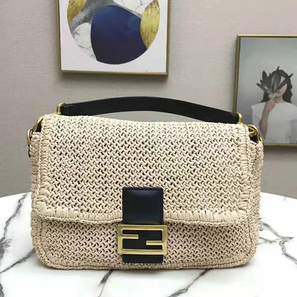 Fendi Baguette Large Natural Straw Bag for Women Fendi Baguette Large Natural Straw Bag for Women