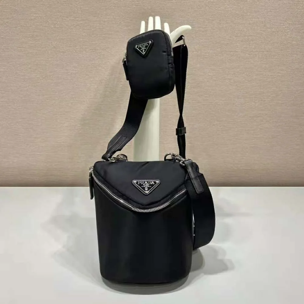 Prada Re-Nylon and Leather Shoulder Bag for Men in Black