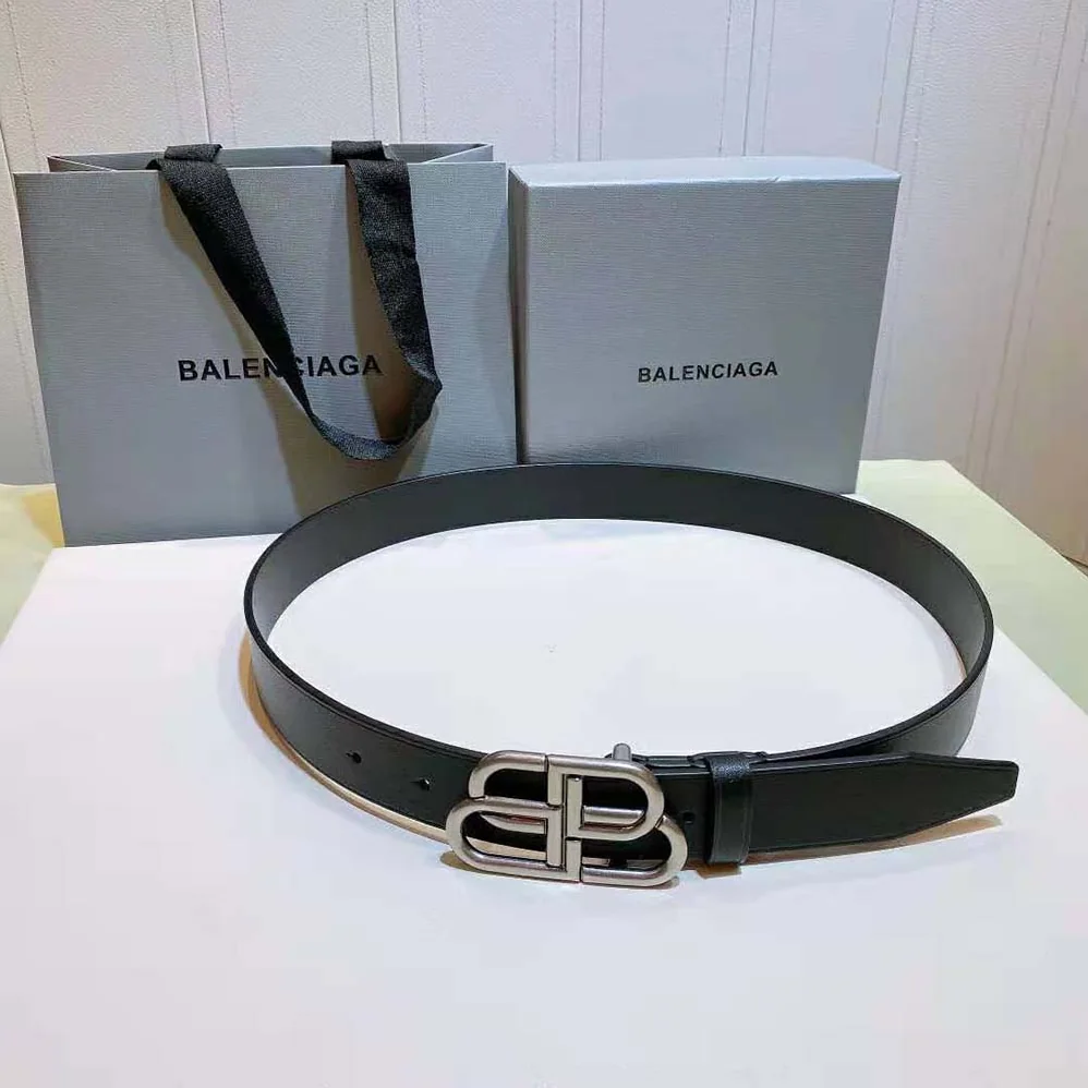 Balenciaga BB Large Belt in Black Vegetable Leather for Women