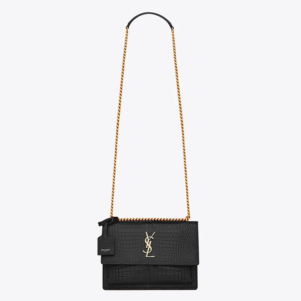 Saint Laurent YSL Sunset Medium in Crocodile for Women in Embossed Shiny Leather