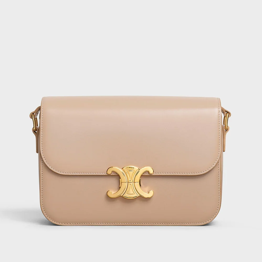 Celine Lady Medium Triomphe Bag in Shiny Calfskin in Sandy