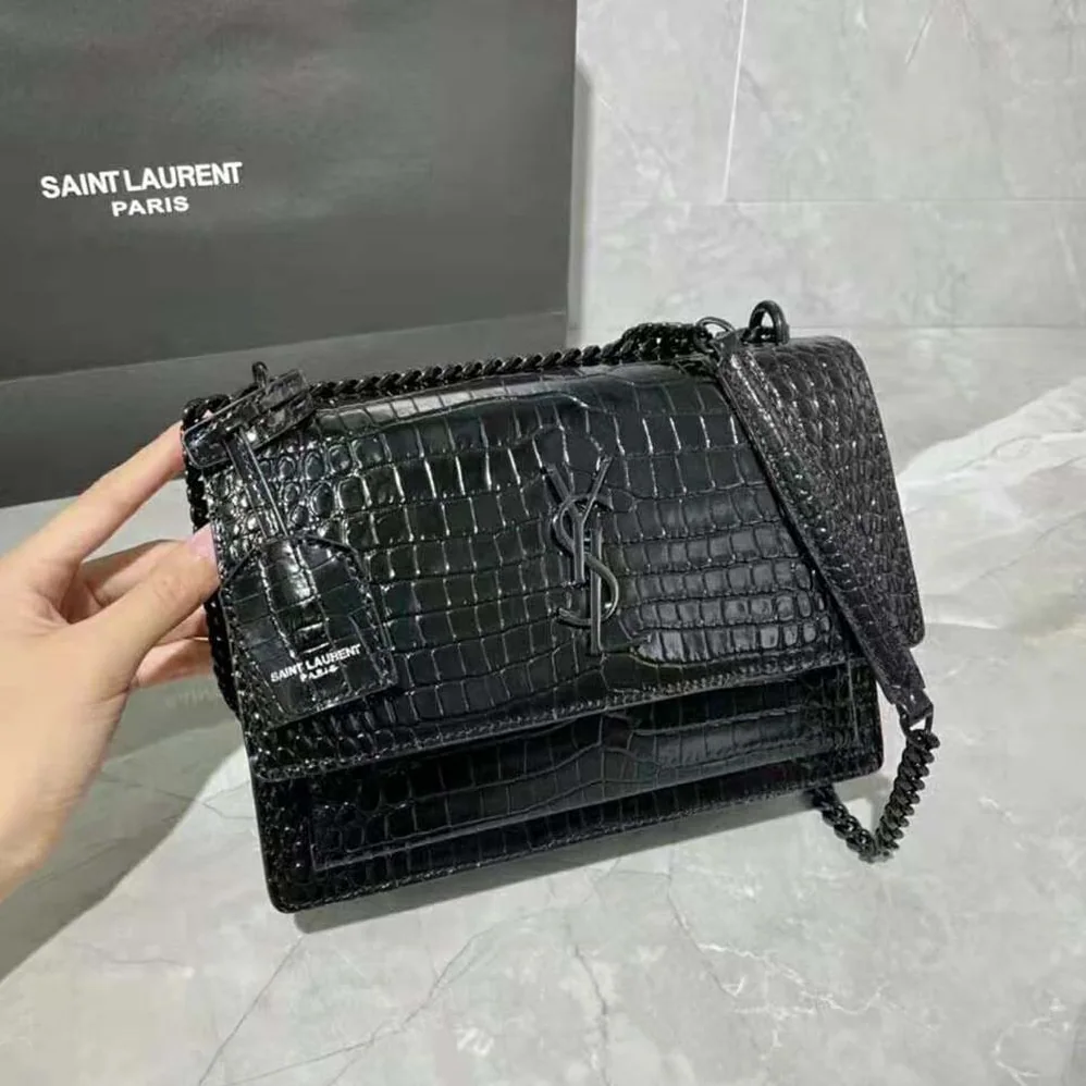 Saint Laurent YSL Sunset Medium in Crocodile Embossed Shiny Leather for Women