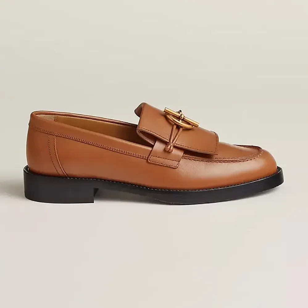 Hermes Impact Loafer in Calfskin Leather-Brown 241143Z for Women