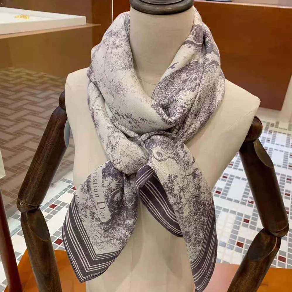 Dior Toile De Jouy Square Scarf Gray Silk Twill for Women