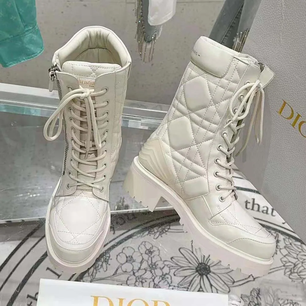 Dior D-Leader Ankle Boot White Quilted Cannage Calfskin for Women Dior D-Leader Ankle Boot White Quilted Cannage Calfskin for Women