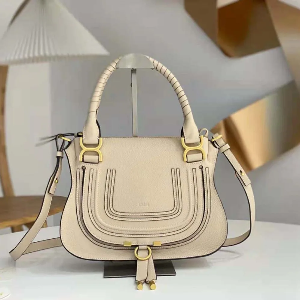 Chloe Marcie Small Double Carry Bag for Women in Beige