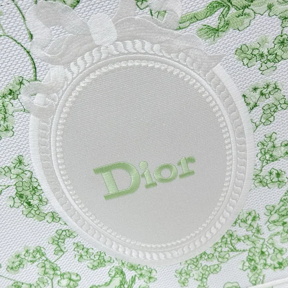 Dior Medium Dior Book Tote with Strap Green Multicolor Toile de Jouy Clover Embroidery for Women