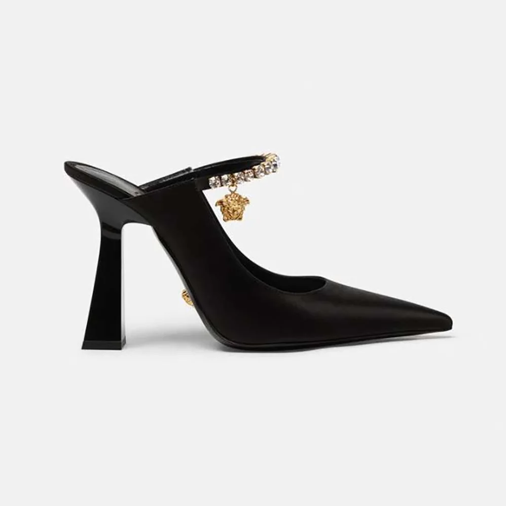 Versace Artifact Mules in 105mm Heel Height for Women in Black Versace Artifact Mules in 105mm Heel Height for Women in Black