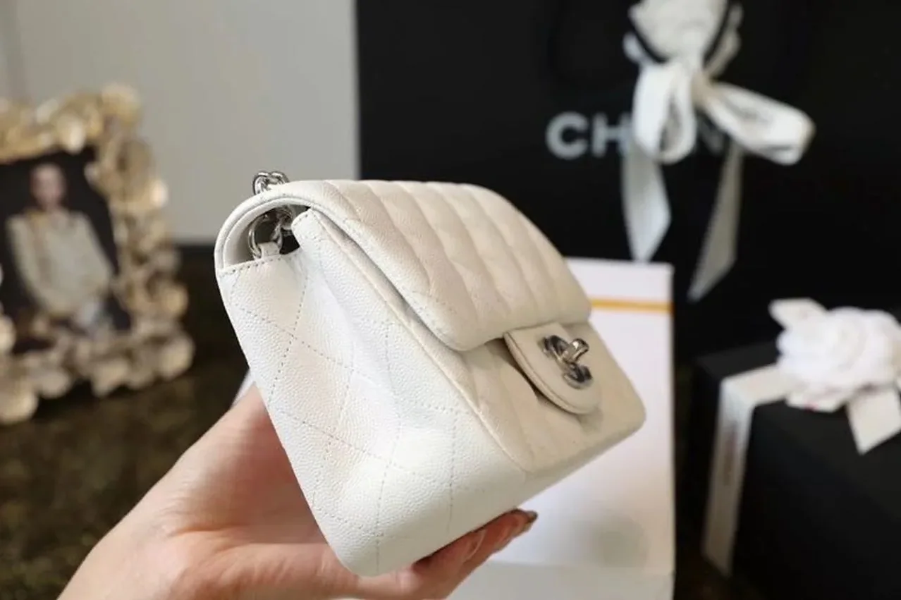 Chanel Classic Flap Bag Mini Crossbody in White Silver Hardware