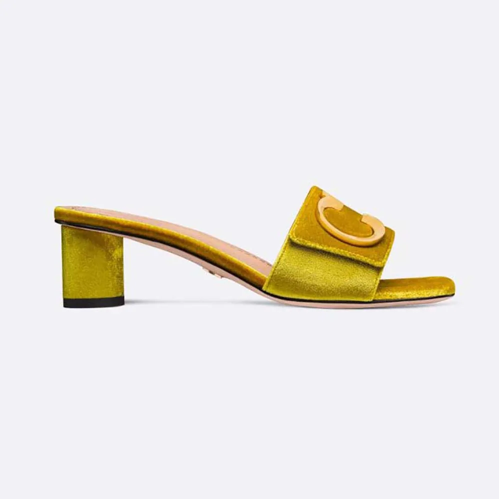 Dior C'est Dior Heeled Slide Lime Yellow Velvet for Women Dior C'est Dior Heeled Slide Lime Yellow Velvet for Women