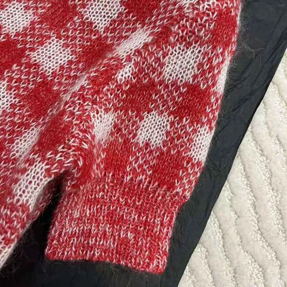 Dior Short-Sleeved Sweater Red D for Women in Little Vichy Alpaca Dior Short-Sleeved Sweater Red D for Women in Little Vichy Alpaca