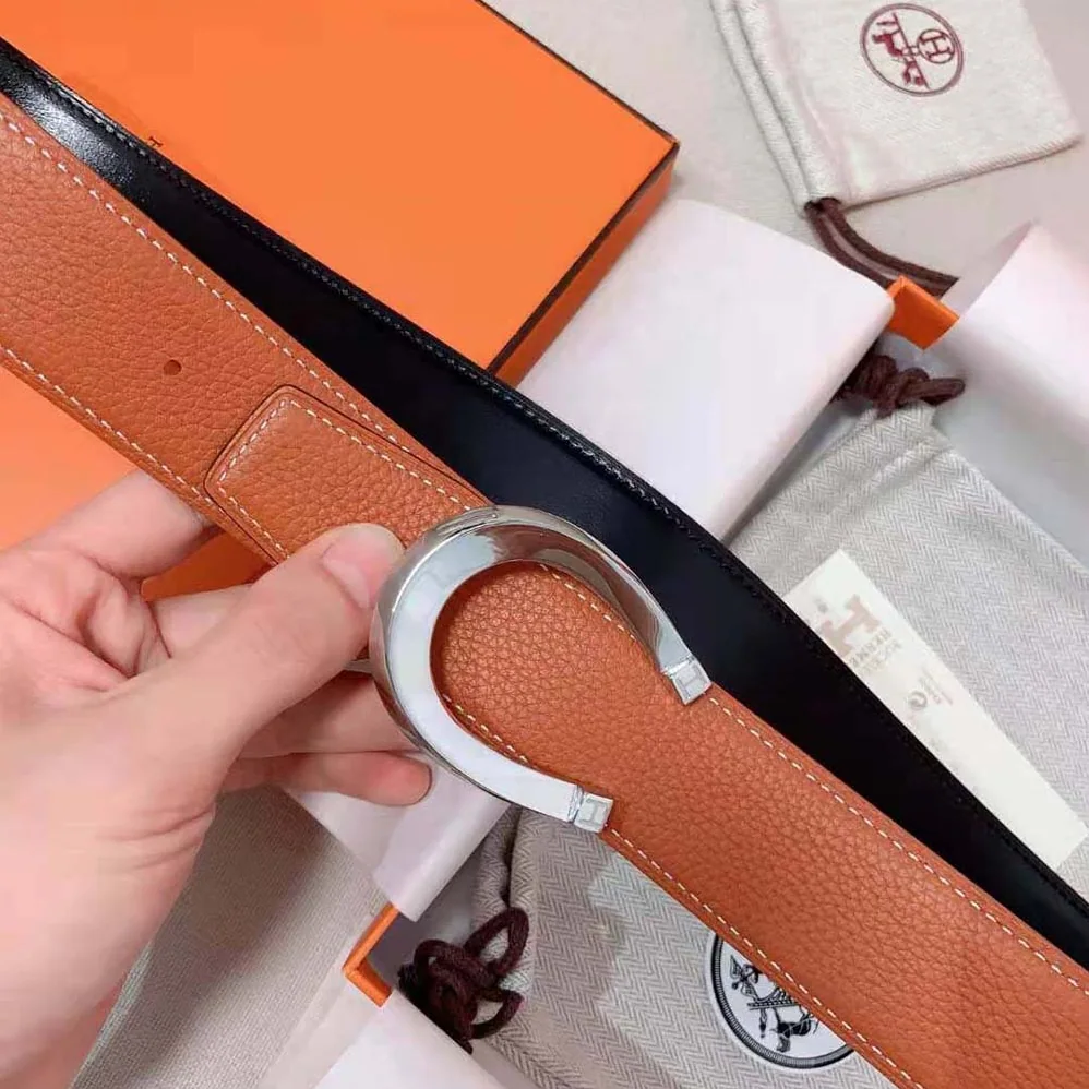 Hermes Luck Belt Buckle & Reversible Leather Strap 38 mm for Men in Orange
