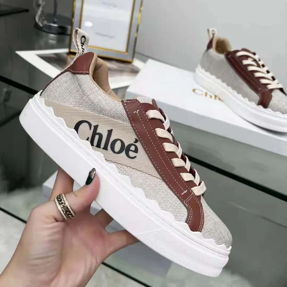 Chloe Lauren Sneaker in Leather with Canvas for Women in Brown Chloe Lauren Sneaker in Leather with Canvas for Women in Brown