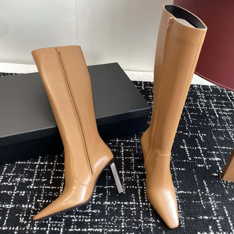 Saint Laurent YSL Francoise Boots In Smooth Leather for Women in Brown