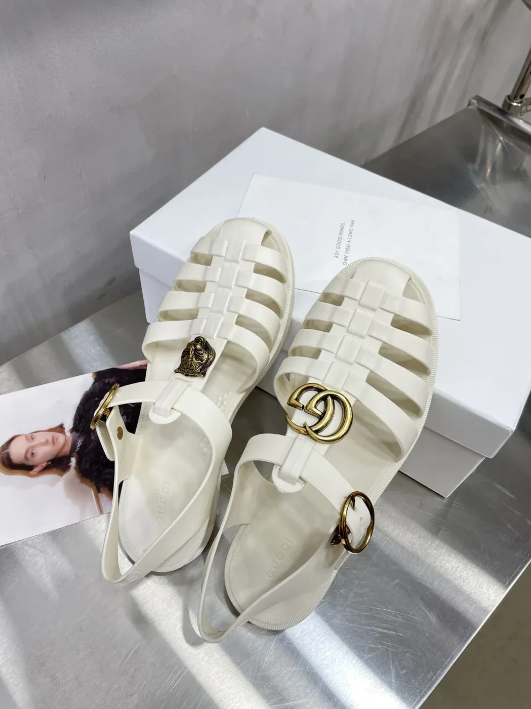 Gucci Rubber Buckle Strap Sandal White for Men Gucci Rubber Buckle Strap Sandal White for Men