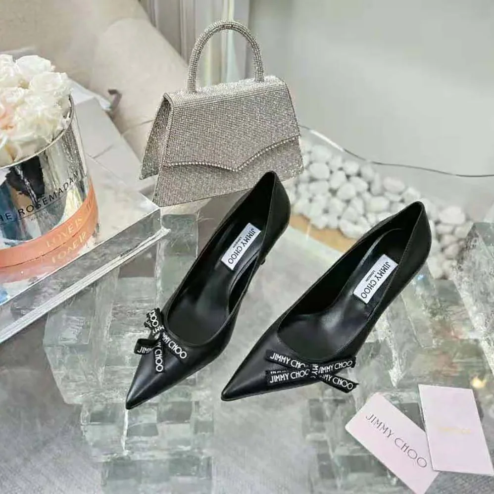 Jimmy Choo Romy 85 Black Nappa Leather Pumps with Jimmy Choo Bow for Women Jimmy Choo Romy 85 Black Nappa Leather Pumps with Jimmy Choo Bow for Women